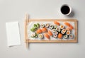Concept art with copy space banner, sushi with white background Royalty Free Stock Photo