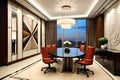 Art Deco Style Office Meeting Room Interior. Luxurious Office Meeting Room With Art Deco Design Elements, Featuring Stylish Furnit