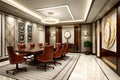 Art Deco Style Office Meeting Room Interior. Luxurious Office Meeting Room With Art Deco Design Elements, Featuring Stylish Furnit