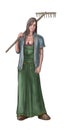 Concept Art Fantasy Illustration of Beautiful Young Village Woman or Villager or Countrywoman or Farmer