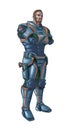 Concept Art Science Fiction Illustration of Futuristic Soldier Character in Armor With Pistol