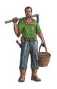 Concept Art Fantasy Illustration of Villager, Countryman, Farmer or Village Man With Hoe and Basket Royalty Free Stock Photo