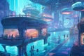 Concept art of imagined Gen Z future worlds like underwater social media bases, space-faring media studios, metaverse brand Royalty Free Stock Photo