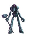 Concept Art Painting of Isolated Humanoid Robot With Hammer