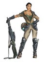 Concept Art Science Fiction Painting of Female Soldier Woman Posing With Riffle Royalty Free Stock Photo