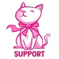 Concept art of a superhero cat with a pink ribbon raising awareness. Cartoon kitty concept about breast cancer month Royalty Free Stock Photo