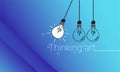 Concept of the art of thinking and innovating with creative ideas. Light bulbs on a blue background. Vector illustration Royalty Free Stock Photo