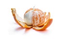 Concept of artificial fruit. Peeled mandarin with clove of garlic Royalty Free Stock Photo