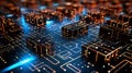 Concept of artificial intelligence, with circuit patterns, binary code, and a neural network structure Royalty Free Stock Photo