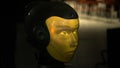 Concept of artificial intelligence and modern technologies in robotics. HDR. Close up of human like head of a robot. Royalty Free Stock Photo