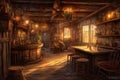 Artistic concept painting of a tavern at wild west times, background illustration. Generative AI