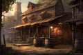 Artistic concept painting of a tavern at wild west times, background illustration. Generative AI