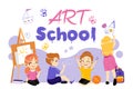 Concept Of Back To School, Children Creativity And Talents. Talented Kids Study To Paint At Art School. Young Artists