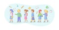 Concept Of Back To School. Group Of School Children Or Students Standing In A Row. Smiling Teens Boys and Girls With Royalty Free Stock Photo