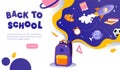 Concept Of Back To School. Inscription With Backback And School Supplies. Website Landing Page. Title With School Theme