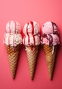 Sundae cream dessert soft concept summer food background sweet pink delicious cone flat ice