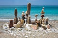 Concept of balance and harmony - pebble stone stacks on the beach