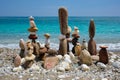 Concept of balance and harmony - pebble stone stacks on the beach