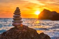 Concept of balance and harmony - stone stack on the beach Royalty Free Stock Photo