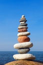 Concept of balance and harmony. stones balance on the background of the sea