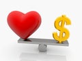 The concept of balance between the heart and the dollar sign Royalty Free Stock Photo