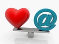 The concept of balance between the heart and the AT sign Royalty Free Stock Photo