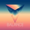 Concept of balance, vector illustration. Inverted pyramid standing on inscription \