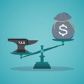 Concept balancing with income and tax. Royalty Free Stock Photo