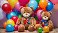 Balloons and Hugs Celebrating National Teddy Bear Day with a Playful Digital Painting.AI Generated