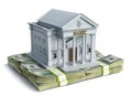 Concept of bank building based on wads of money Royalty Free Stock Photo