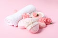 Concept of bath and skin care accessories - soap Royalty Free Stock Photo