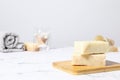 Concept of bath and skin care accessories - soap Royalty Free Stock Photo