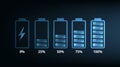Concept of Battery charge indicator icons from blank to fully charged. Royalty Free Stock Photo