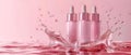 Hydrating Serums Splash on Pink. Concept Beauty, Skincare, Self-care, Hydration, Pink Aesthetic