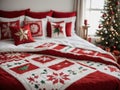 A Bed With A Christmas Quilt On It. Generative AI