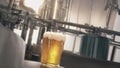 Beer Brewery Plant Produces Glass Bottled Beer On Production Line. Generative AI