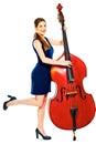 Concept for big business with business woman doublebass play . Royalty Free Stock Photo