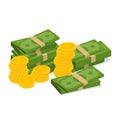 Concept of big money. Big pile of cash. Hundreds of dollars. Vector illustration