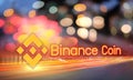 Concept of Binance coin moving fast on the road, a Cryptocurrency blockchain platform