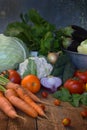 Concept bio organic food. Ingredients for healthy cooking. Vegetables and herbs on wooden background. Preparation of dishes from a Royalty Free Stock Photo