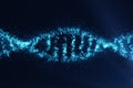 Concept of biochemistry with dna molecule on blue background, Genetic engineering scientific concept, blue tint, 3d