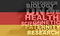 Concept of biochemistry with genome theme words list. Flag of Germany