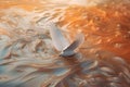 concept of a bird swimming in raging sand-colored water, imagination, art, Generative AI