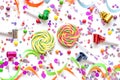 Concept birthday party on white background top view pattern Royalty Free Stock Photo