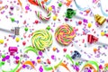Concept birthday party on white background top view pattern Royalty Free Stock Photo