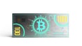 concept of bitcoin banknote virtual money bills 3d render on white