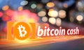 Concept of Bitcoin cash moving fast on the road, a Cryptocurrency blockchain platform , Digital money