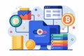 Concept of bitcoin data management and document storage with graphic elements illustrating digital transactions and information Royalty Free Stock Photo
