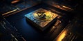 Concept of Bitcoin like a computer processor on motherboard. Generative AI Royalty Free Stock Photo