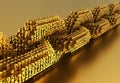 Concept Of Blockchain. Gold Digital Chain Of Interconnected 3D Numbers